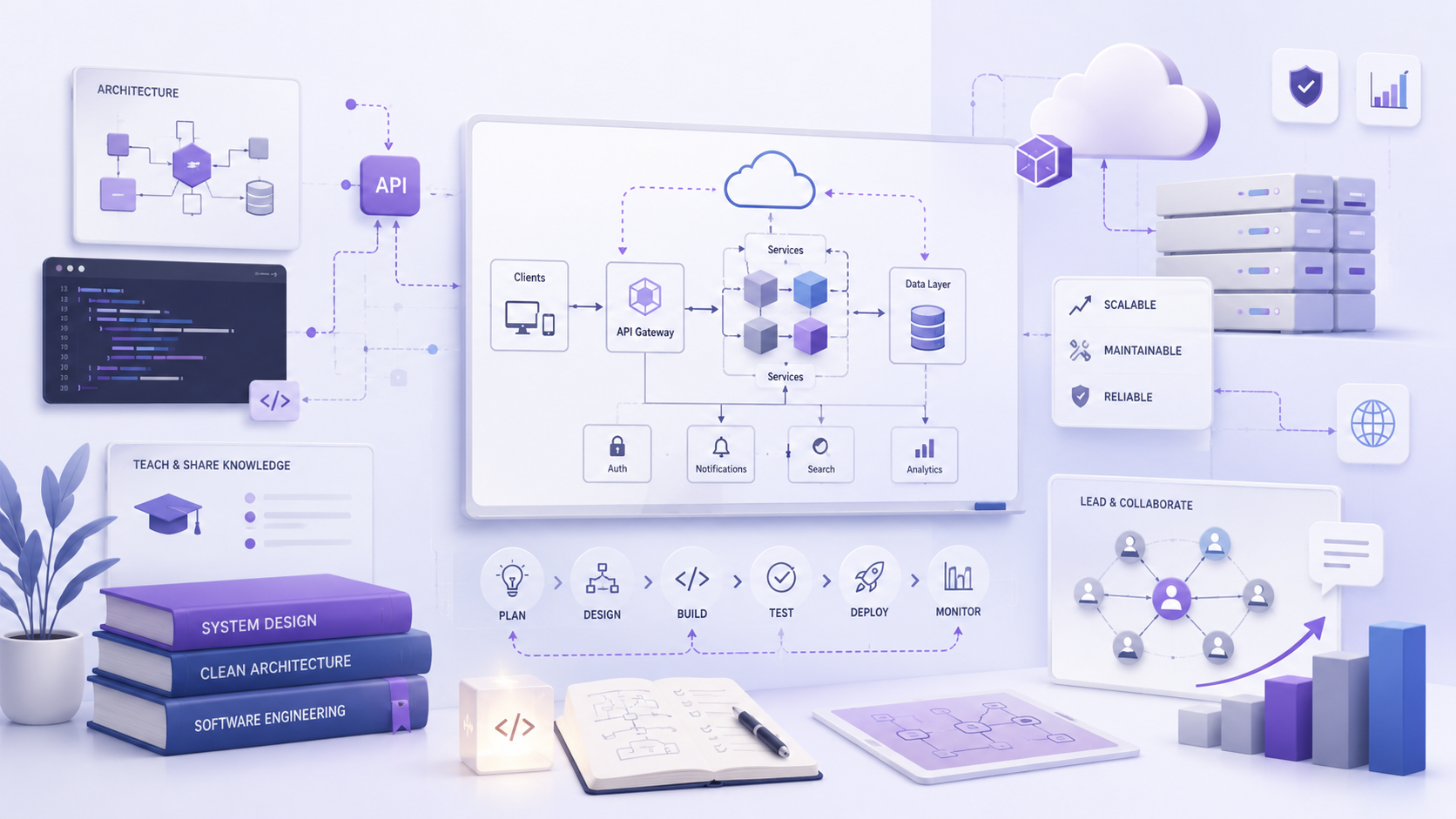 Imagen referencial de arquitectura de soluciones, backend y liderazgo tecnico